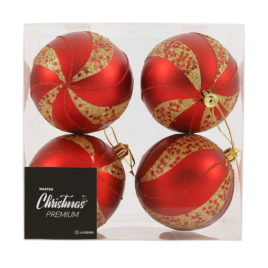 Bola De Natal N°8 Decorada Vermelho E Dourado Com 4