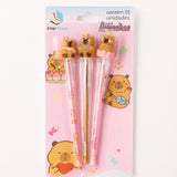 Kit Lapiseira Troca Ponta Capivara Com 3 Peças Papelaria Fofa