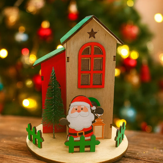 Enfeite De Natal Casinha MDF 15cm Decorada Com Luz