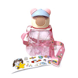 Garrafa Fofa Ursinho Com Boné + Adesivos Divertidos