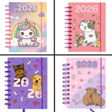 Agenda 2026 Fofa Pequena Espiral Capa Dura 336 Páginas Capivara/Unicórnio/Gato/Cachorro