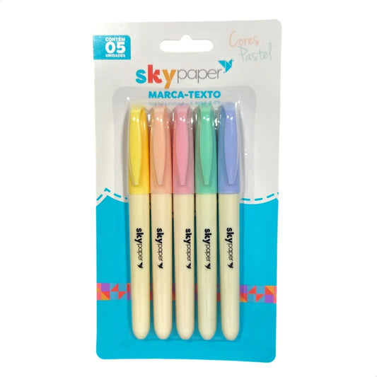 Marca Texto Pastel Com 5 Cores SkyPaper