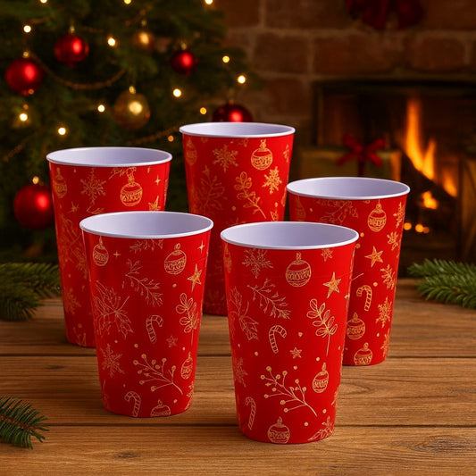 Anúncio Copo De Natal Decorado Vermelho Com Detalhes Dourados 320ml