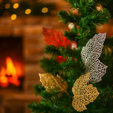 Enfeite Natal Folha Vazado Com Glitter Decoração