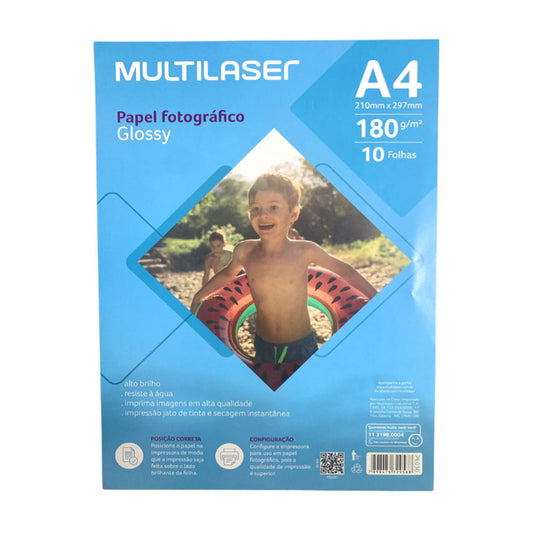 Papel Fotográfico Glossy A4 180G Multilaser 10 folhas