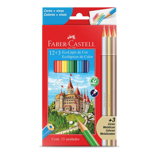 Lápis de Cor Com 12 + 3 cores Metálicas Faber Castell