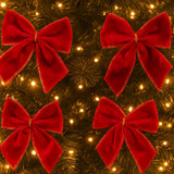Laço De Natal Vermelho Aveludado Com Dourado 15cm