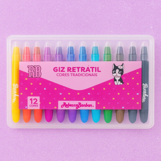 Giz De Cera Retrátil Rebecca Bonbon Com 12 Cores SkyPaper