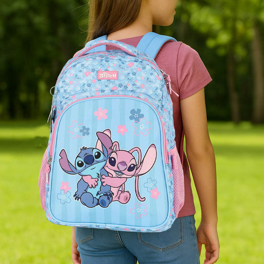 Mochila Escolar Grande Stitch e Angel Original Disney Luxcel