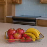 Bandeja Retangular Decorativa Multiuso com Borda Dourada