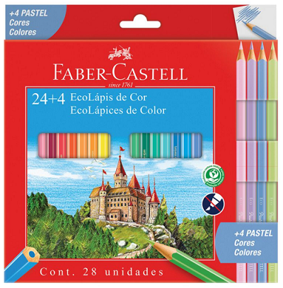 Lápis De Cor Com 24 Cores + 4 Cores Pastel Faber Castell