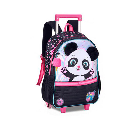 Kit Mochila Escolar De Rodinha + Lancheira + Estojo Panda Clio