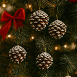 Enfeite De Natal Pinha Natural/Nevada/Dourada Decorativa Com 6 - 5cm