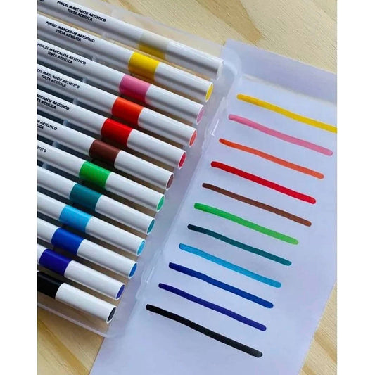 Canetinha de colorir Pincel Marcador Artístico Kit Com 12 Cores