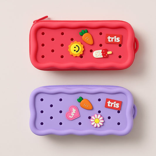 Estojo Escolar Picky Holic Charm Em Silcone Com 4 Pins Tris