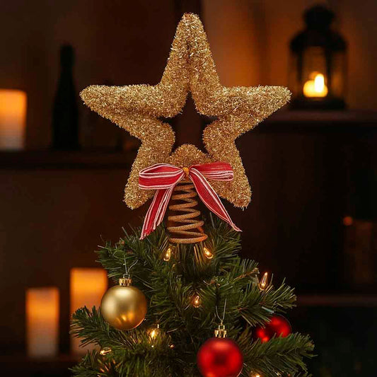 Ponteira Árvore De Natal Decorada Estrela Vazada 20Cm