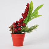 Enfeite De Natal Mini Arranjo Cereja/Folhagens Decoração Para Mesa 20cm