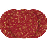 Kit 3 Pratos de Natal Vermelho Decorado Com Estampa Dourada 20cm