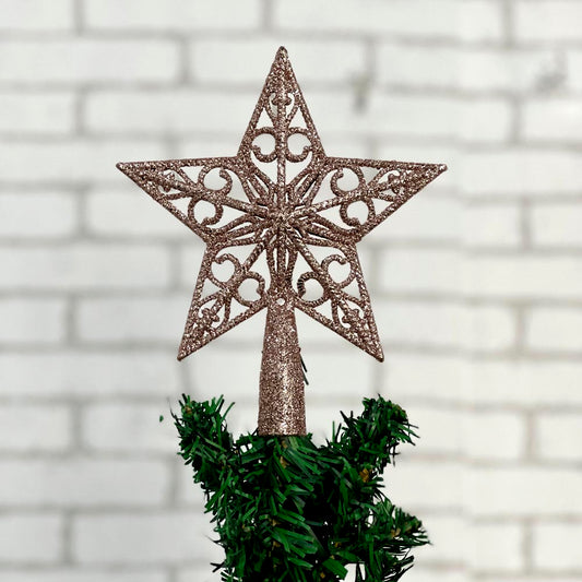 Ponteira De Estrela Glitter Rosé Vazada 17cm