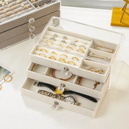 Organizador Porta Jóias Acrílico Luxo Com 3 Gavetas