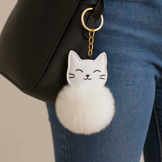 Chaveiro Pelúcia Fofo Com Carinha De Gatinho