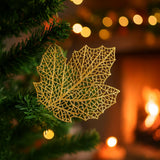 Enfeite Natal Folha Vazado Com Glitter Decoração