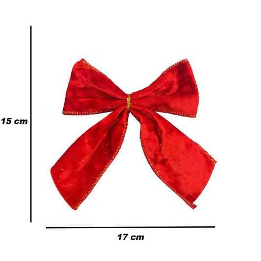 Laço De Natal Vermelho Aveludado Com Dourado 15cm