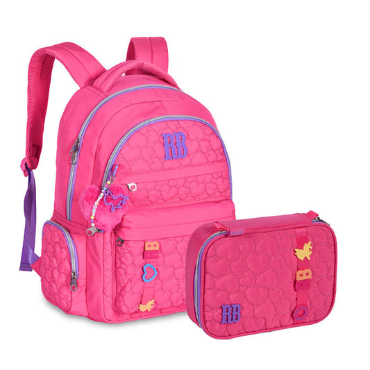 Kit Mochila Escolar + Estojo Box Rebecca Bonbon Soft Coração Original Clio