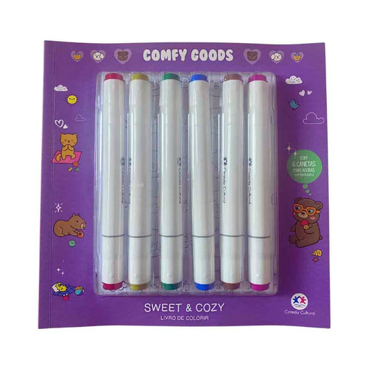 Kit Livro De Colorir Comfy Goods Com Canetas Touch Ponta Dupla – Sweet & Cozy/Fluffy & Cute