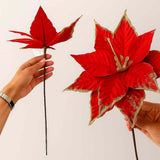 Enfeite Galho Flor Vermelha Com Borda Em Glitter Dourado