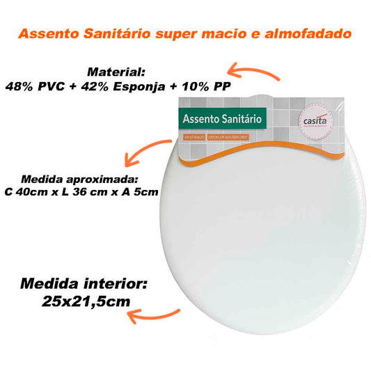 Assento Vaso Sanitário Oval Almofadado Com Tampa