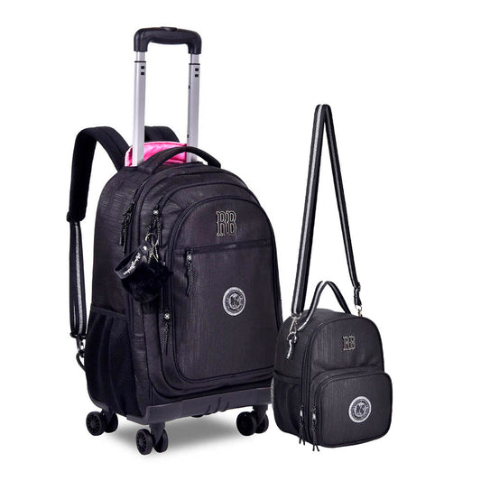 Kit Mochila Escolar de Rodinha 360 + Lancheira Mini Mochila Rebecca Bonbon Brilhosa Original Clio