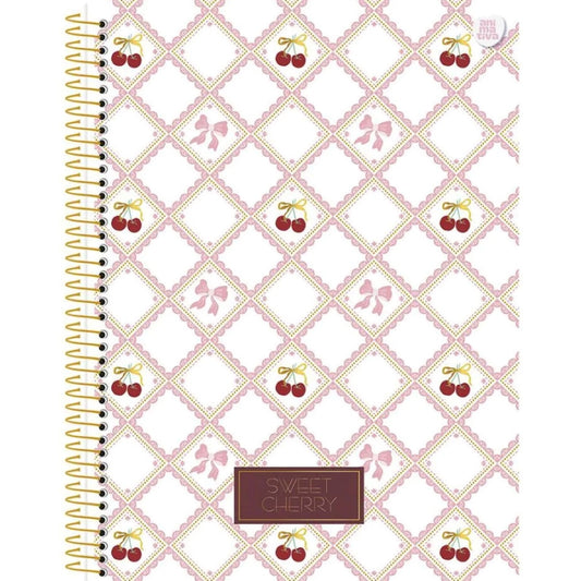 Caderno Grande Universitário Sweet Cherry Cereja Capa Dura 10 Matérias Animativa