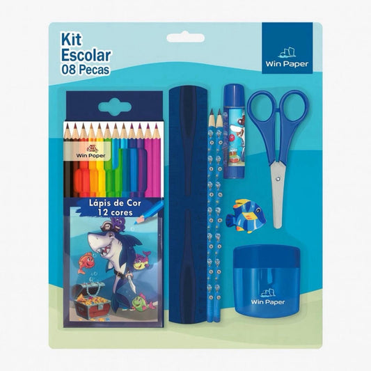 Kit Escolar Infantil Temático Papelaria Com 8 Peças Menina/Menino
