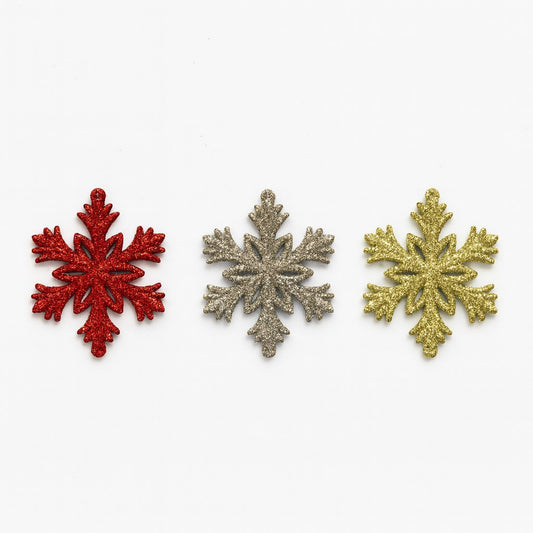 Enfeite Natal Floco Neve Gliter 8Cm Com 3