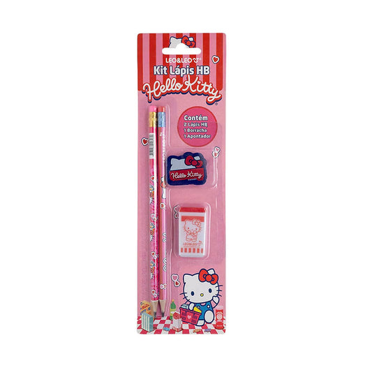 Kit Escolar Hello Kitty Com Lápis Borracha e Apontador Leo&Leo