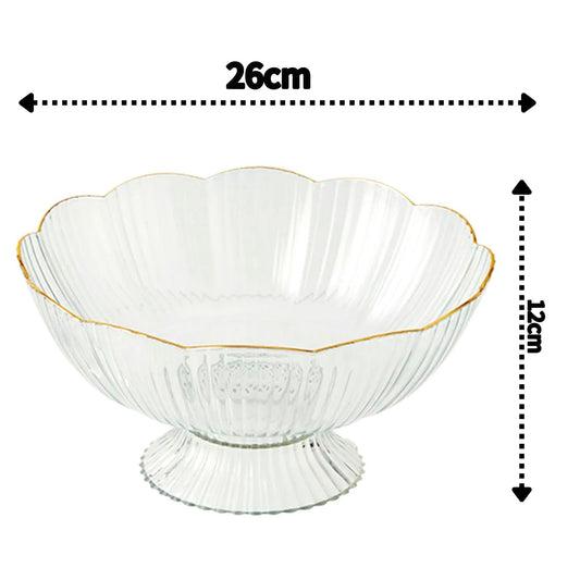 Fruteira De Mesa ou Saladeira Acrílico 26cm Com Borda Dourada
