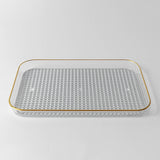 Bandeja Retangular Decorativa Multiuso com Borda Dourada