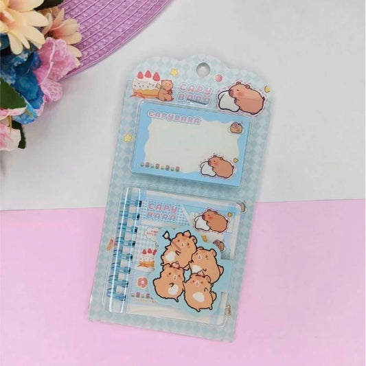 Kit Mini Caderno E Bloquinho De Anotações Autoadesivo Capybara Fofa