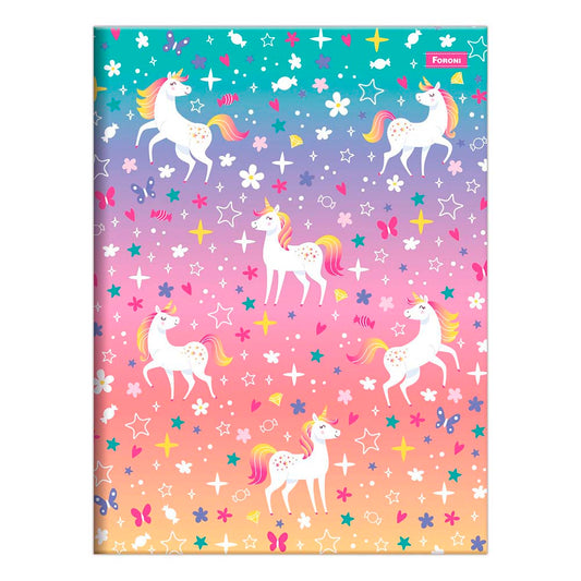 Caderno Universitário Brochura Unicórnio 80 folhas Foroni