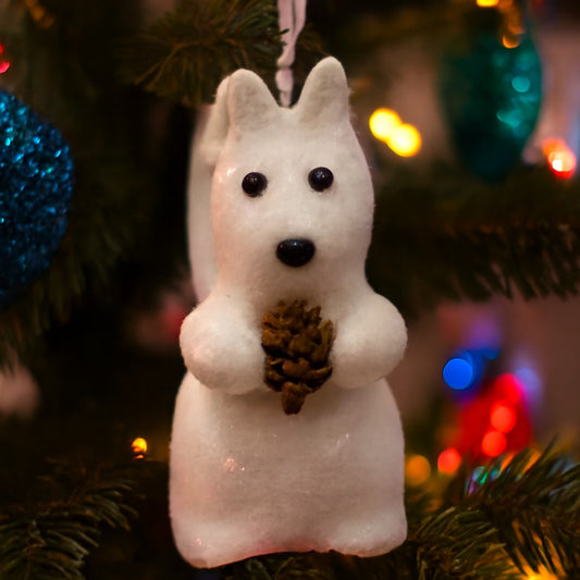 Enfeite De Natal Esquilo Branco Com Glitter 10cm