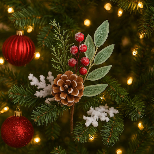 Enfeite De Natal Galho Cereja Com Pinha Decoração Árvore