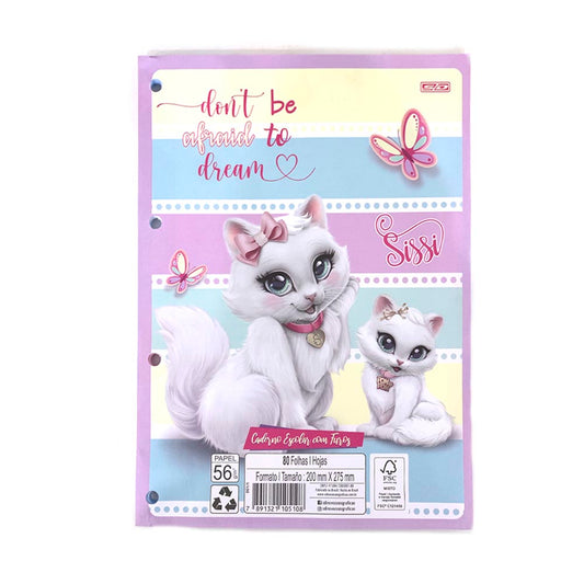 Folha de Fichário Universitário Sissi 80 Folhas SD