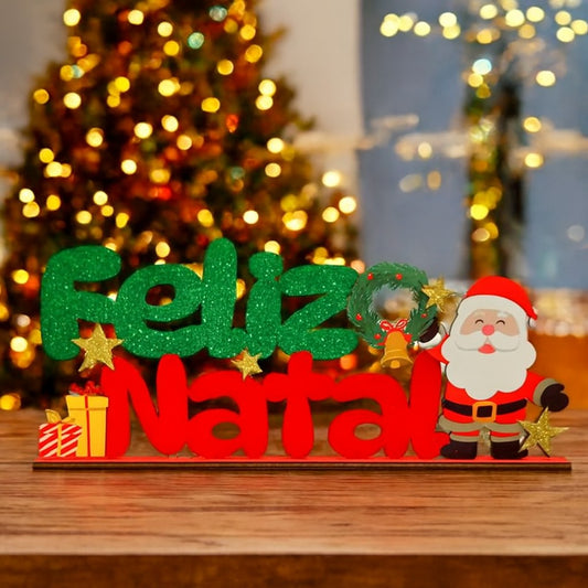 Enfeite De Natal Placa Decorativa Para Mesa Mdf Feliz Natal 30cm