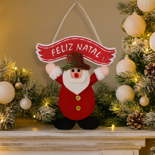 Enfeite De Porta Guirlanda De Natal Decorativa Papai Noel/Boneco De Neve 27cm