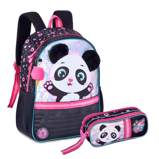 Kit Mochila Escolar + Estojo Panda Clio