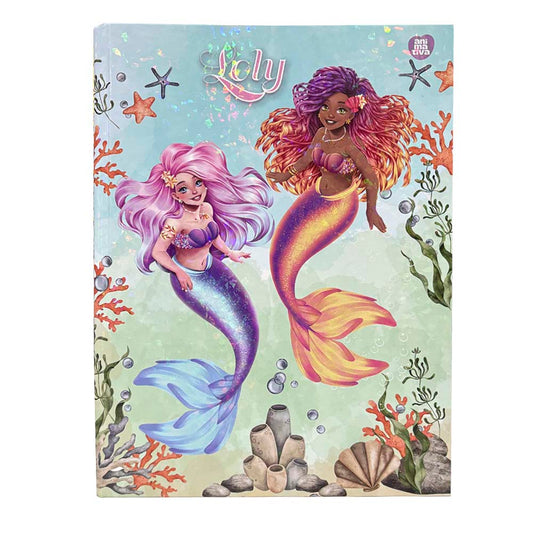 Caderno Grande Brochura Capa Dura Loly Sereia 80 Folhas Animativa