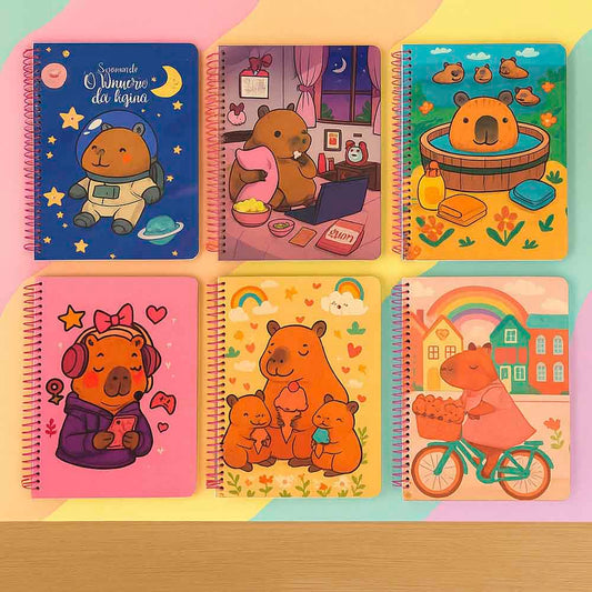 Caderno Grande Capa Dura 10 Matérias Capivara Mood