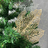 Enfeite Natal Folha Vazado Com Glitter Decoração