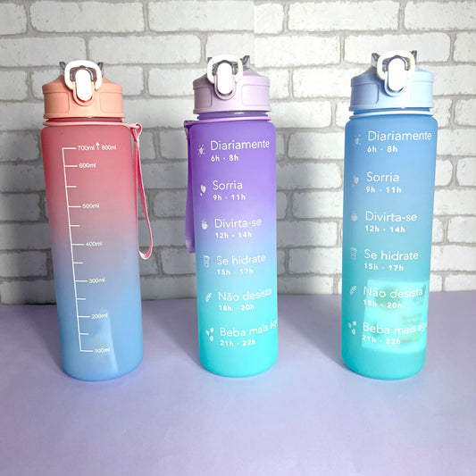 Garrafa De 800ml Degradê Pastel + Adesivos Fofos